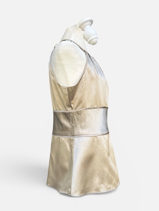 Ann Taylor Silk Cotton Peplum Halter Top w/ Self-Tie Waist in Antique Gold Sz 8 - Picture 3 of 12